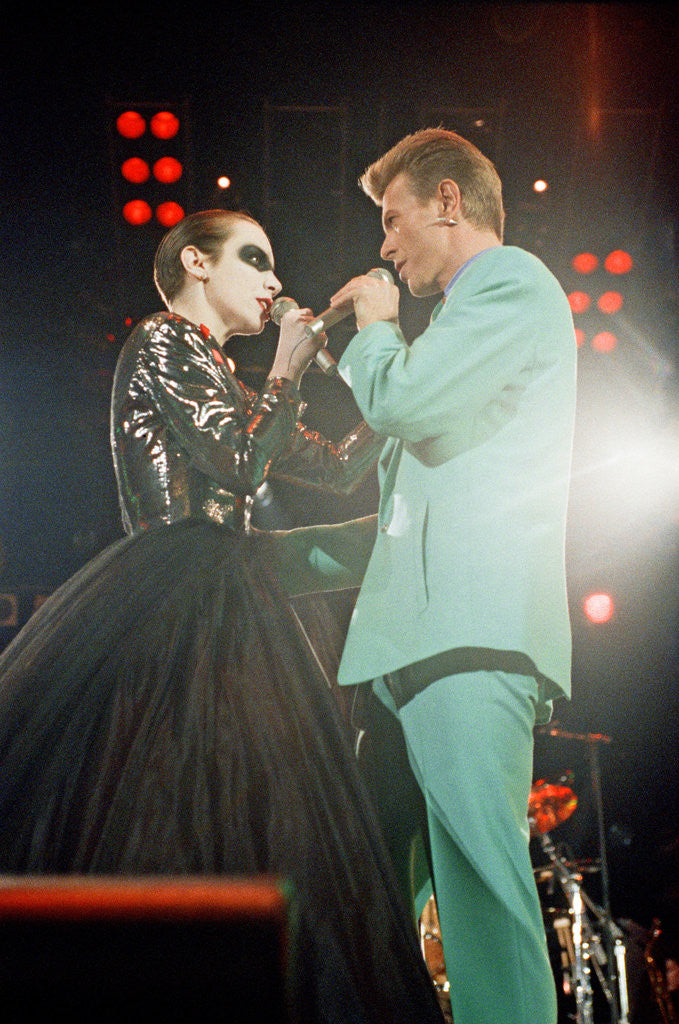Detail of David Bowie and Annie Lennox performing 