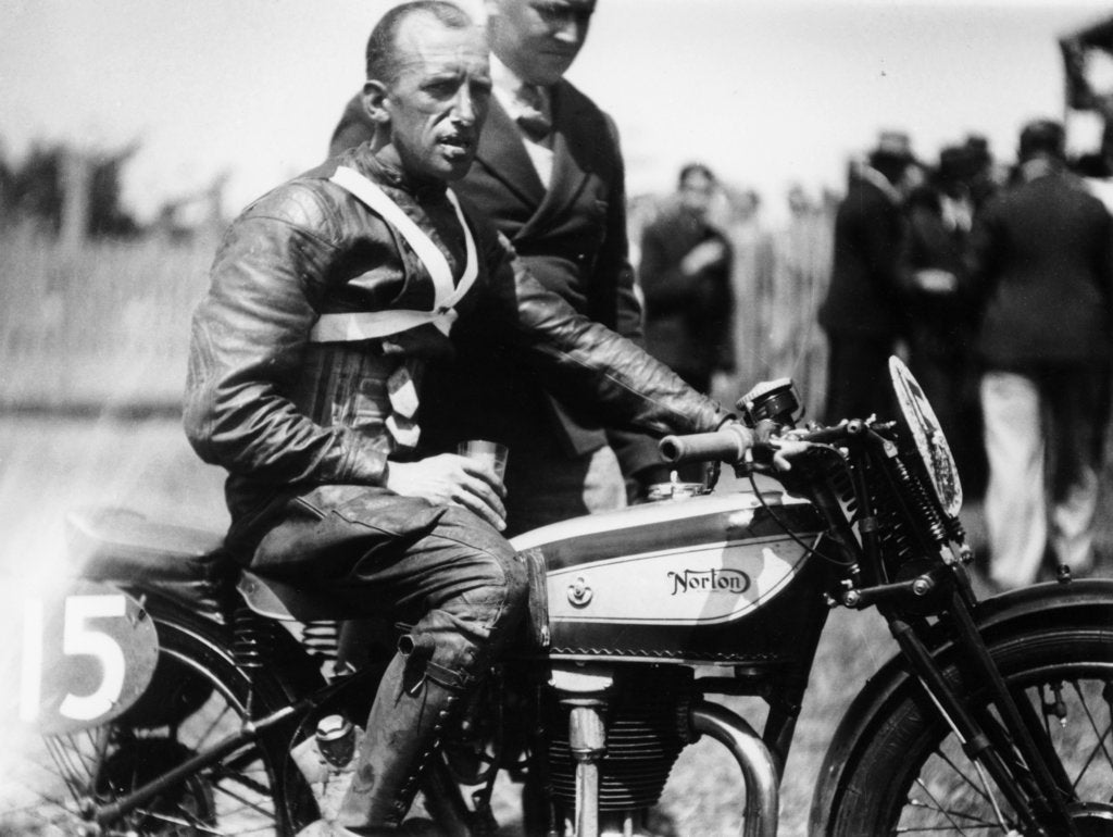 Detail of Jimmy Guthrie on Norton motorcycle, Isle of Man Senior TT Race, 1932 by Unknown