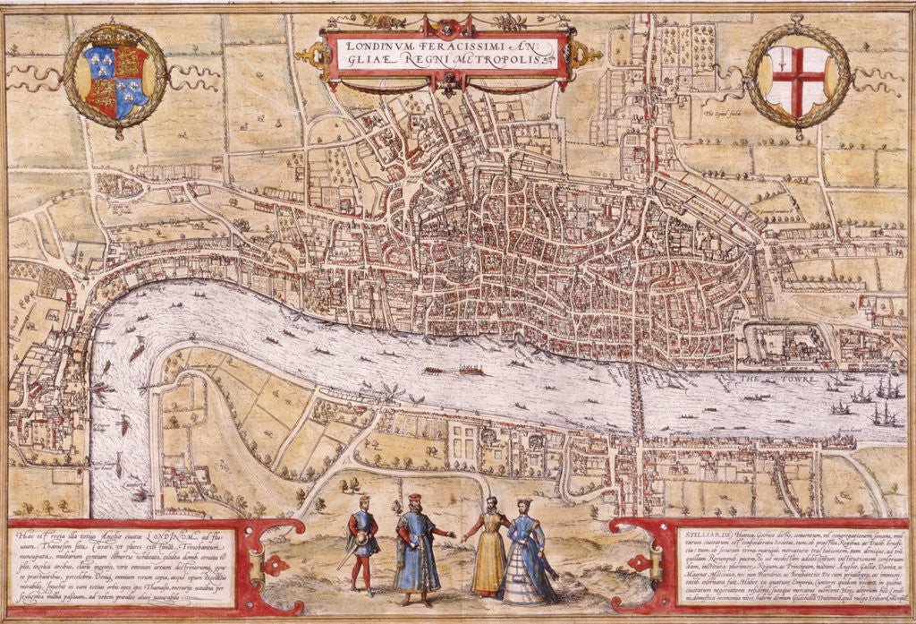 Detail of Map of the City of London, Southwark and part of Westminster by Franz Hogenberg