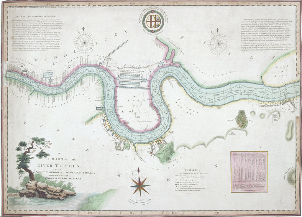 Detail of Map of the River Thames from London Bridge to Woolwich by Anonymous