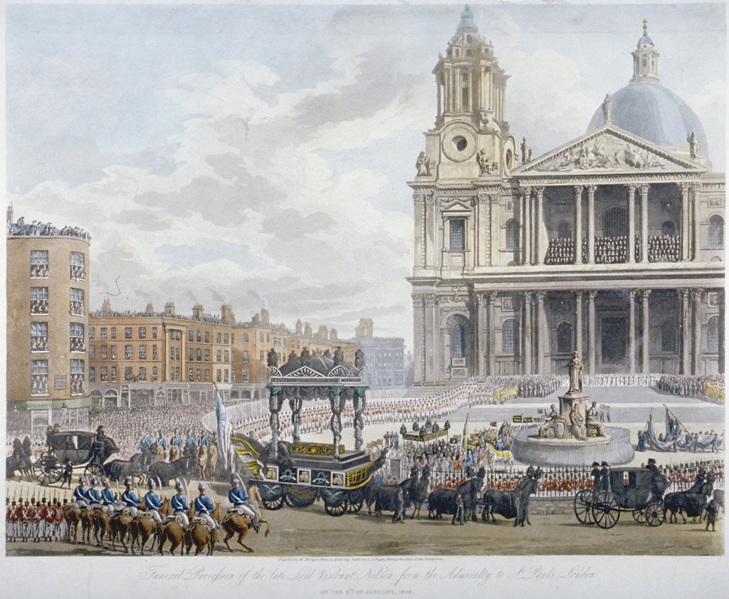 Detail of Funeral procession of Lord Nelson outside St Paul's Cathedral, City of London by Sir Christopher Wren