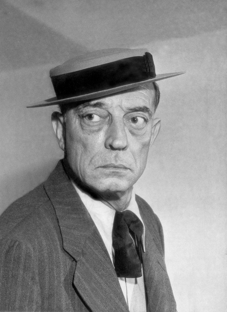 Detail of Silent movie star Buster Keaton in 1951 by Associated Newspapers