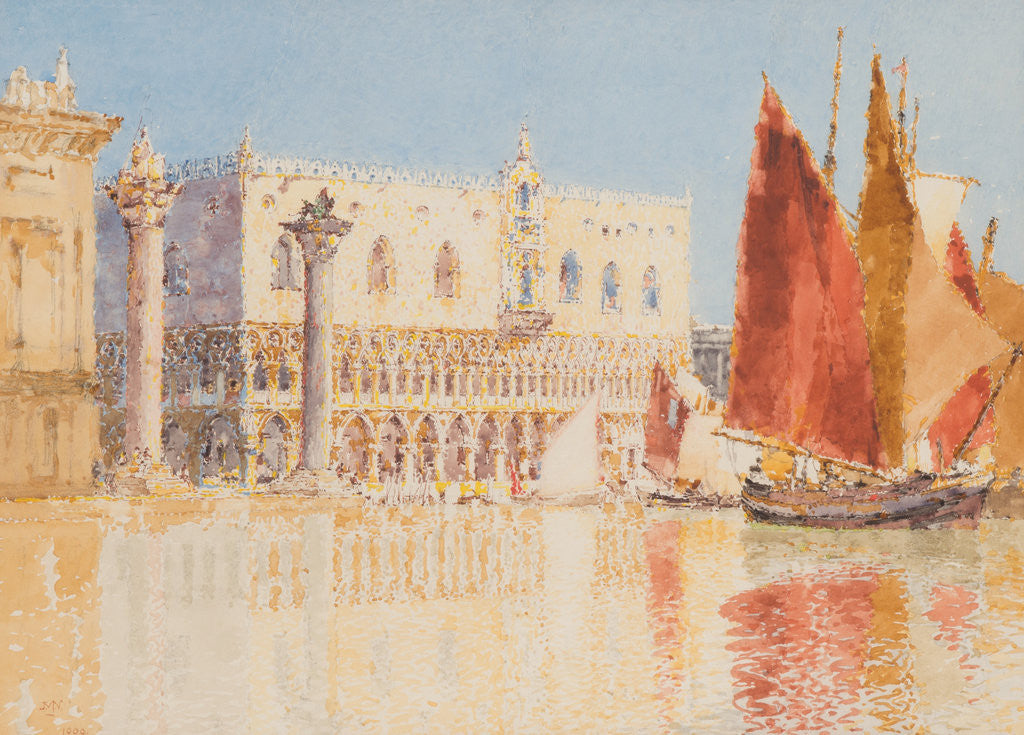 Detail of The Doge's Palace and fruit stalls by John Miller Nicholson