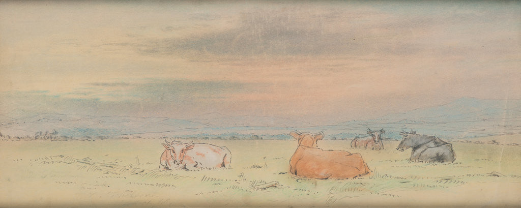 Detail of Cattle and landscape by John Miller Nicholson
