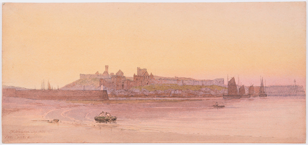 Detail of Peel Castle and beach at Sunset by John Miller Nicholson