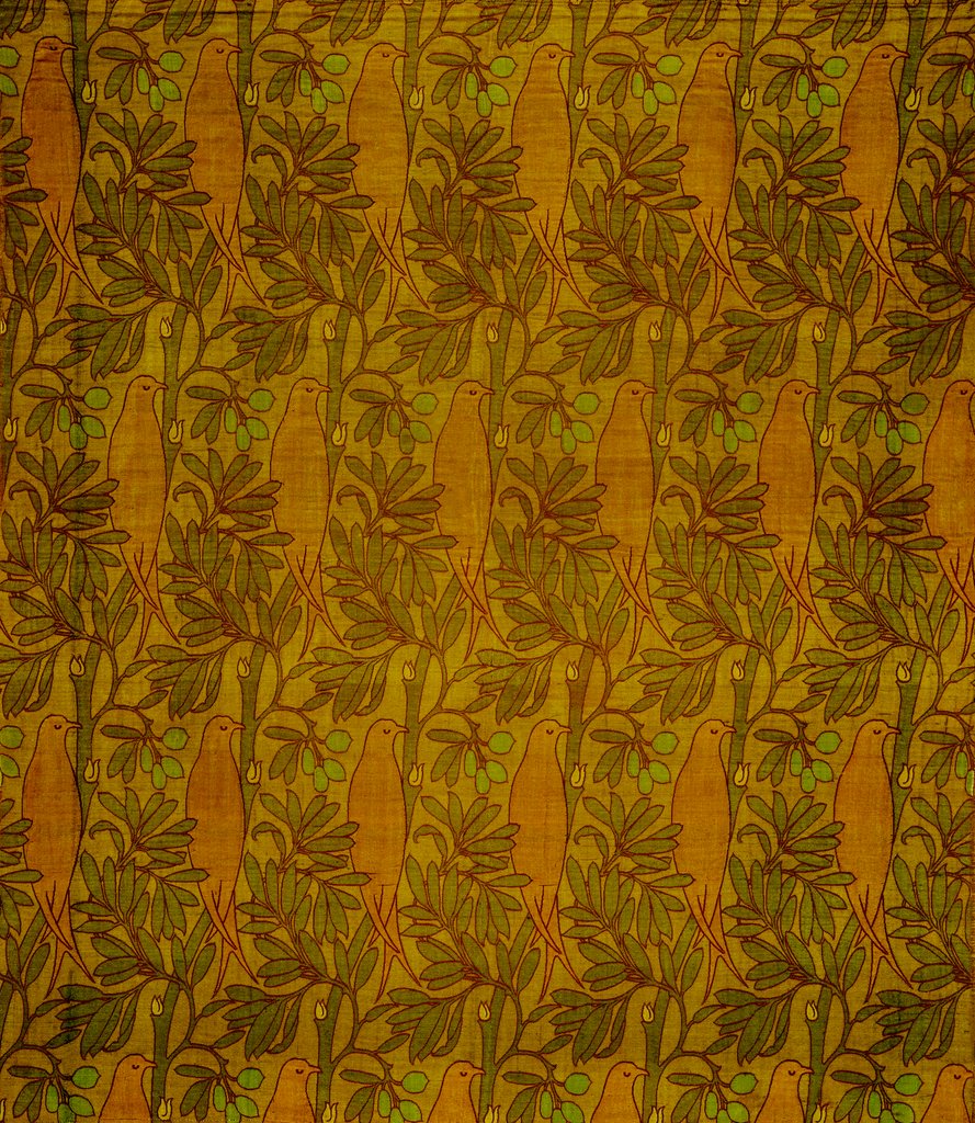 Detail of Purple Bird furnishing fabric by Charles Francis Annesley Voysey