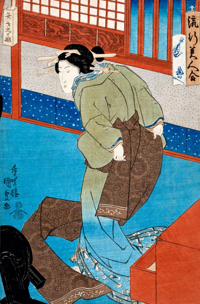 Detail of Woman tying her obi by Utagawa Kunisada