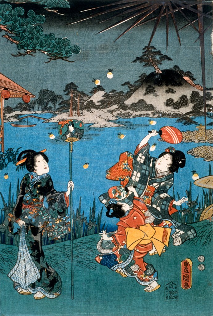 Detail of Firefly hunting by Utagawa Kunisada