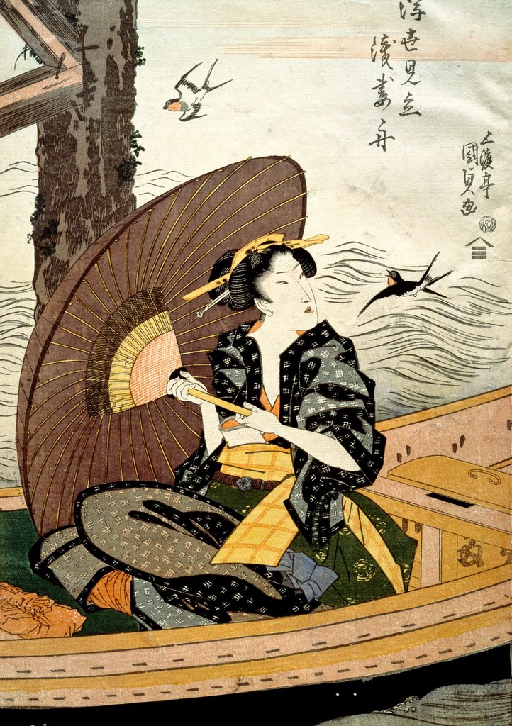 Detail of Representation of a Boating Courtesan by Utagawa Kunisada
