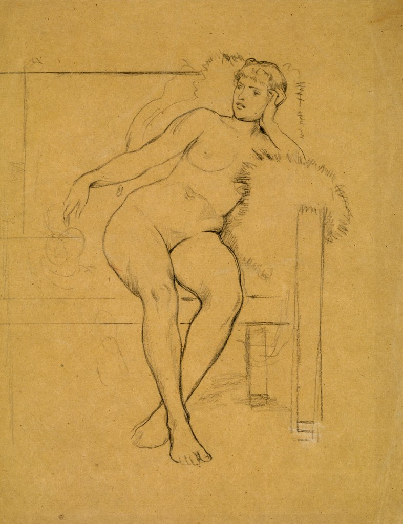 Detail of Study of nude sitting on a sofa by Frederic Leighton
