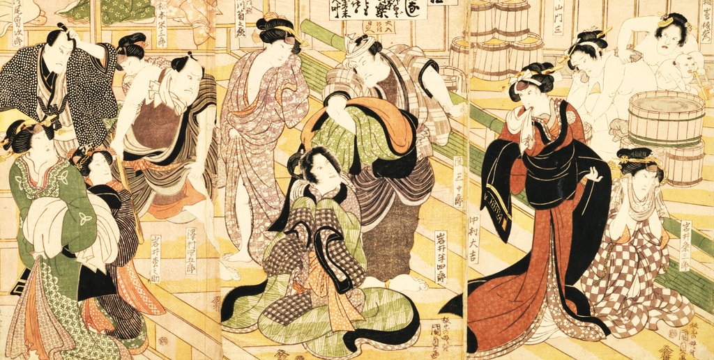 Detail of Scene of Women at a Bathhouse from the Kabuki's play Yamato Meisho Senbonzakura by Utagawa Kunisada