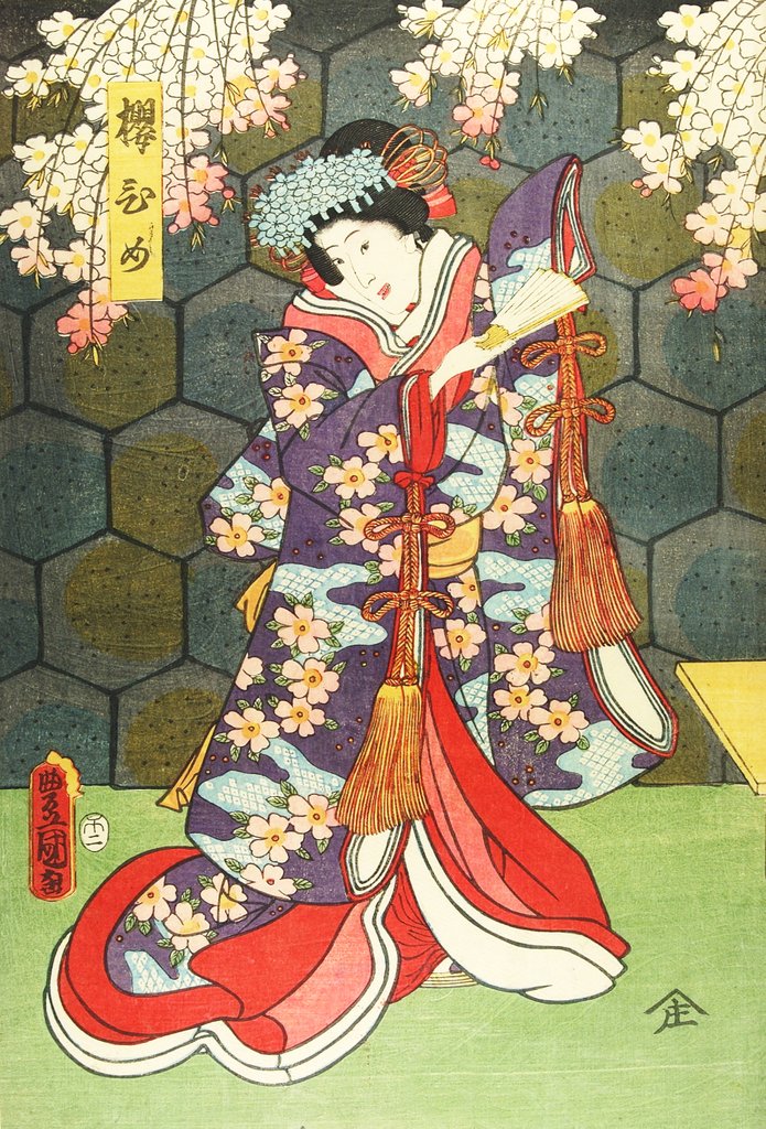 Detail of Theatrical scenes, detail of triptych by Utagawa Kunisada