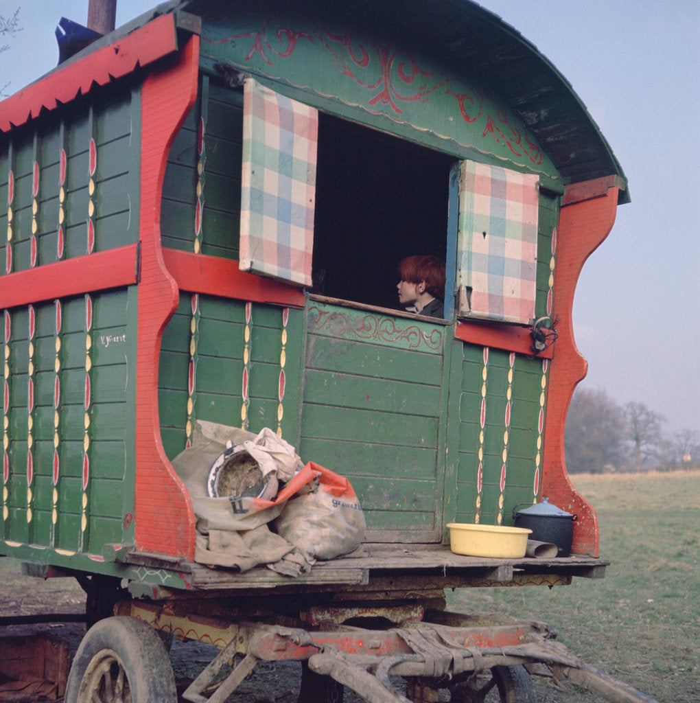 Detail of Gipsy caravan belonging to the Vincent family, Charlwood, Newdigate area, Surrey, 1964 by Tony Boxall