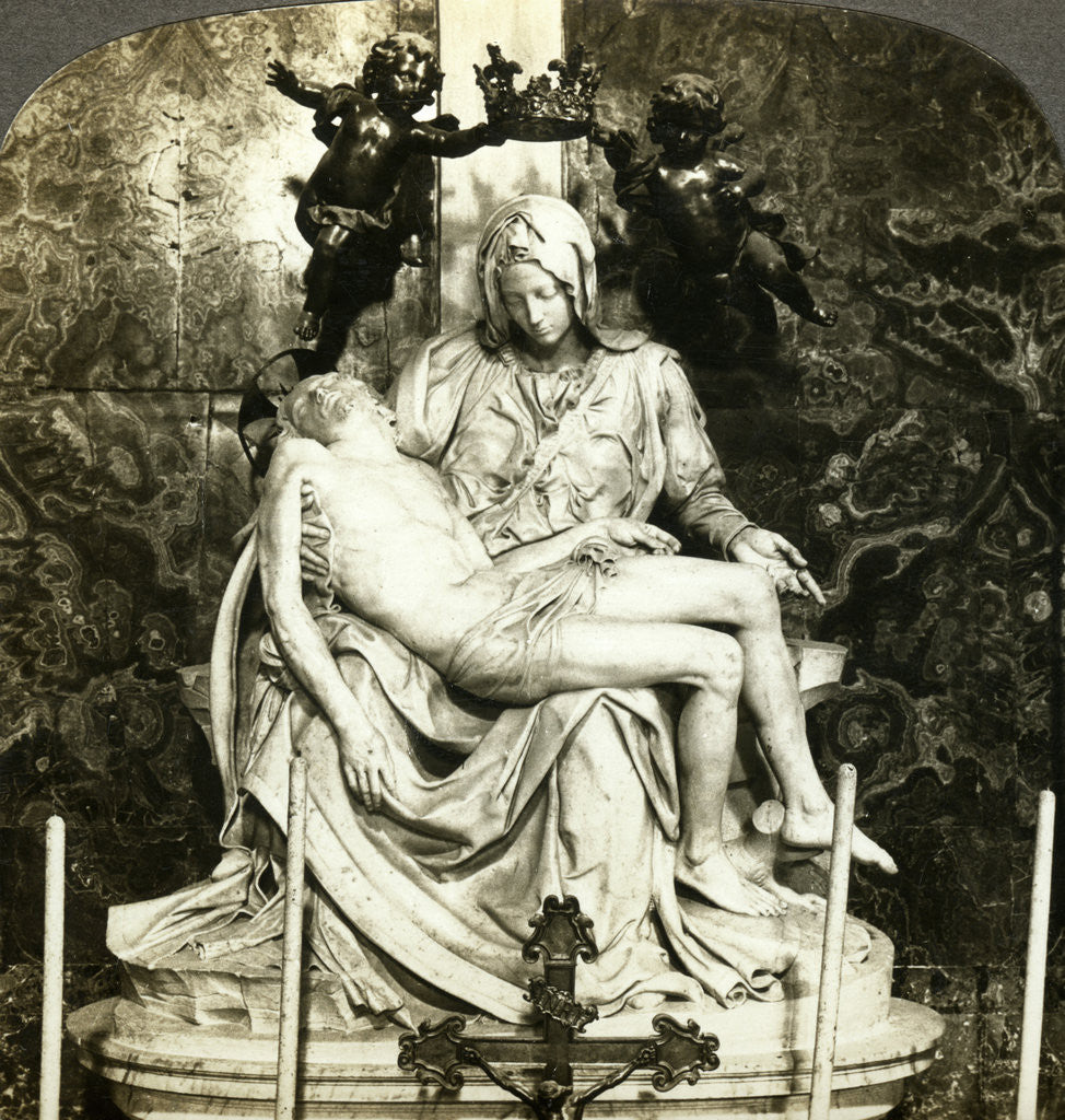 Detail of Pieta by Michelangelo, St Peter's Basilica, Rome, Italy by Underwood & Underwood