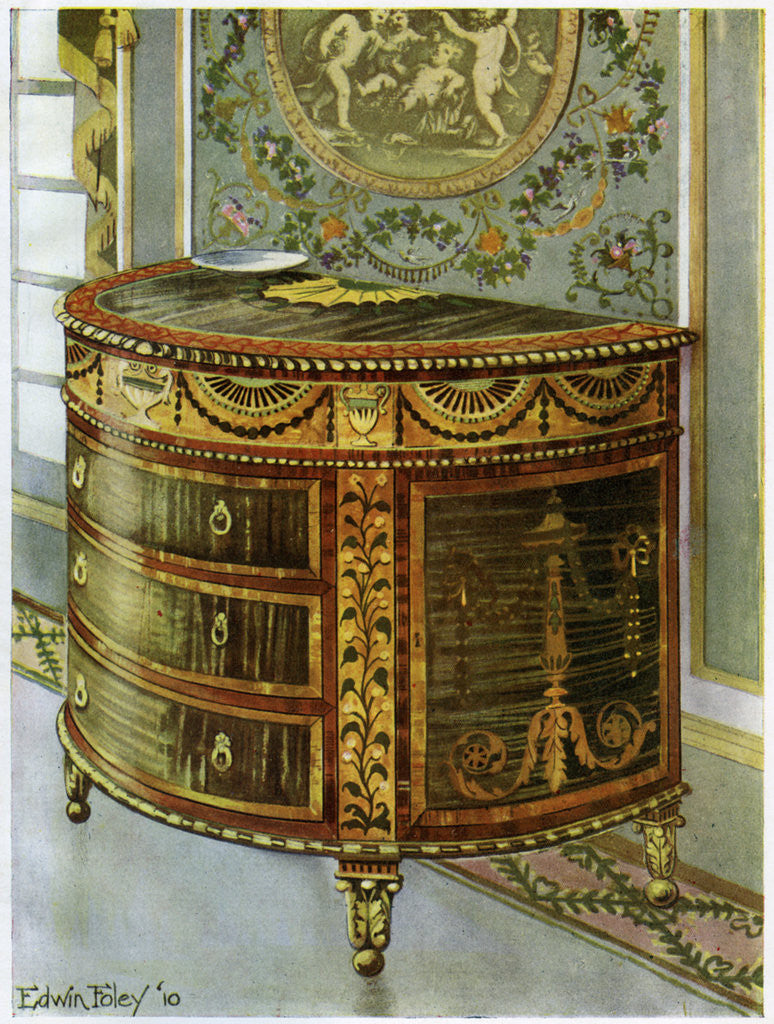 Detail of Inlaid satinwood commode with ormolu mounts by Edwin Foley
