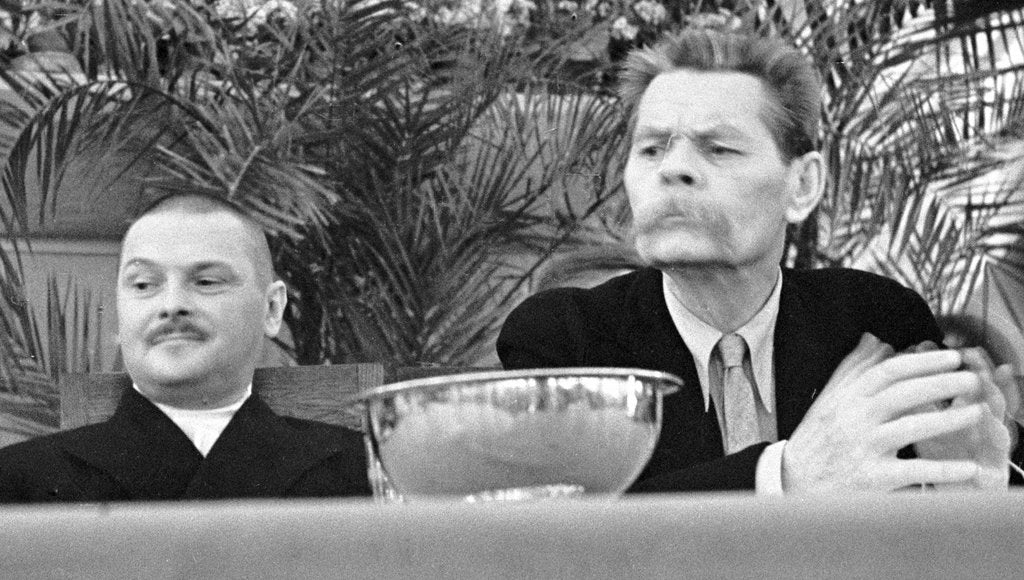 Detail of Soviet politician Andrei Zhdanov and Russian author Maxim Gorky, 1934 by Anonymous