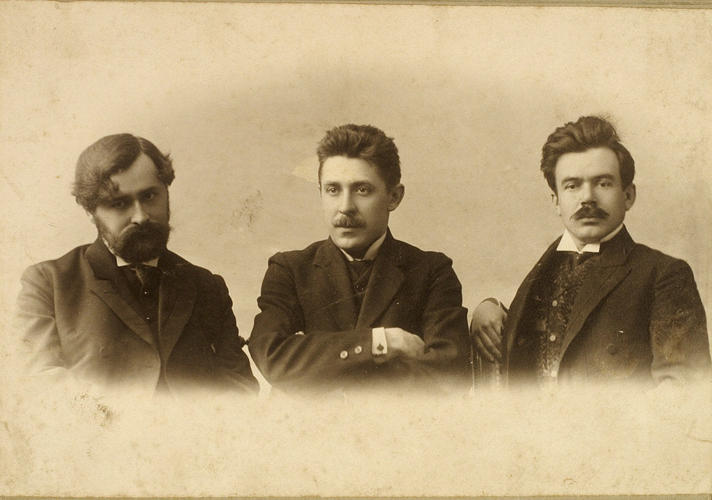 Detail of Georgy Chulkov, Vasili Milioti and Genrich Tasteven, Russian writers, 1900s by Unknown