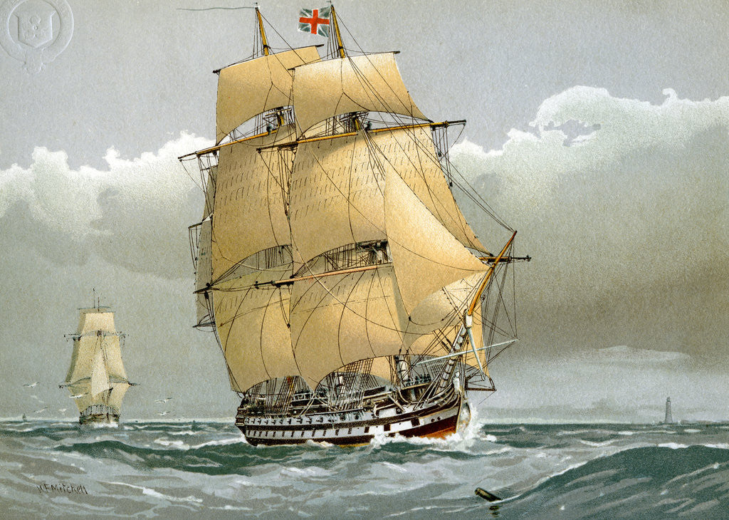 Detail of A 74 gun Royal Navy ship of the line by William Frederick Mitchell