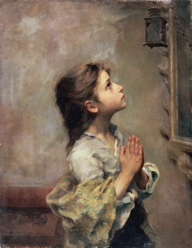 Detail of Praying Girl, Italian painting of 19th century. by Roberto Ferruzzi