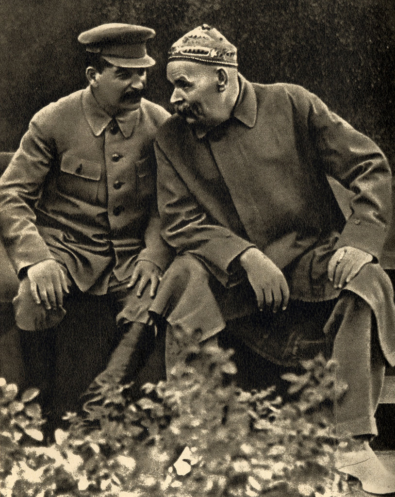 Detail of Soviet leader Joseph Stalin and author Maxim Gorky, Moscow, USSR, 1931. by Anonymous