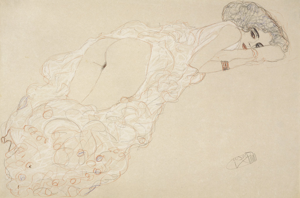 Detail of Reclining Nude Lying on Her Stomach and Facing Right, 1910 by Gustav Klimt