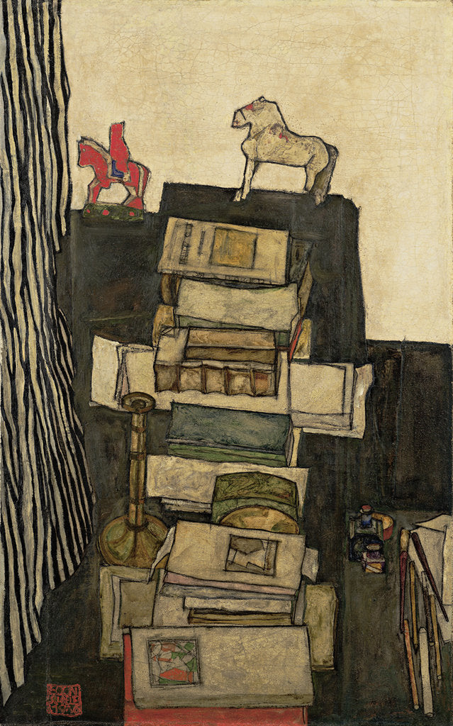 Detail of Still Life with Books (Schieles Desk), 1914 by Egon Schiele