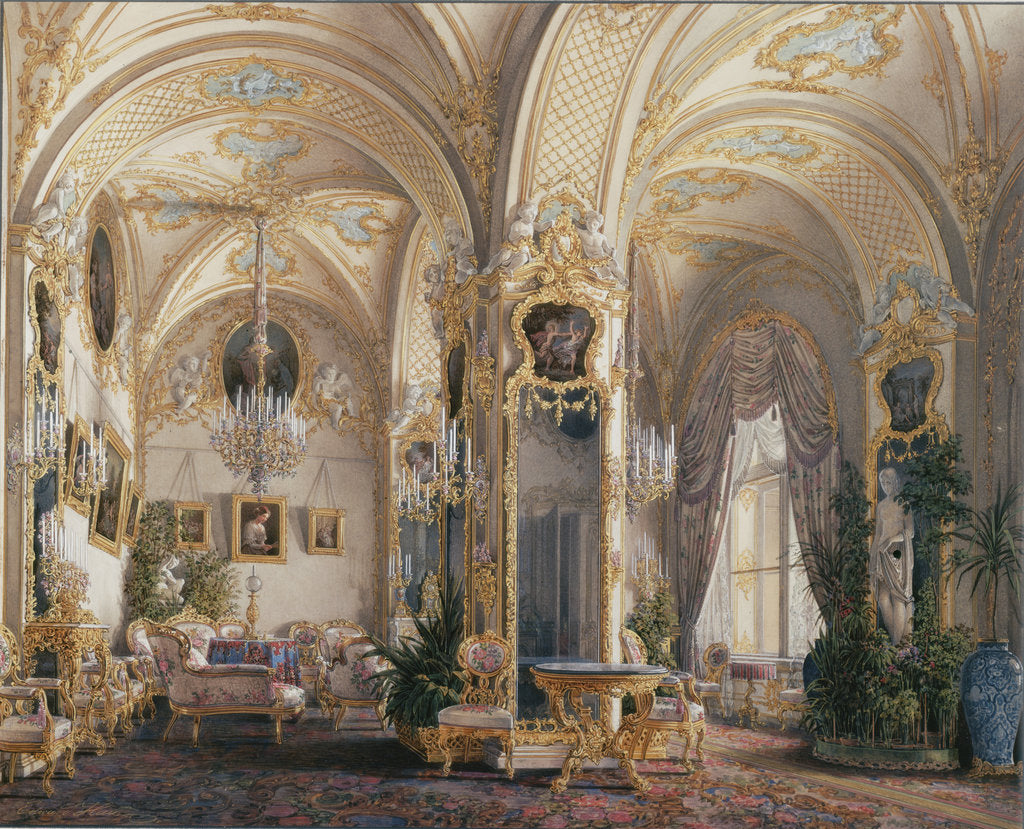 Detail of Interiors of the Winter Palace. The Drawing Room in Rococo Style with Cupids, 1860s by Eduard Hau