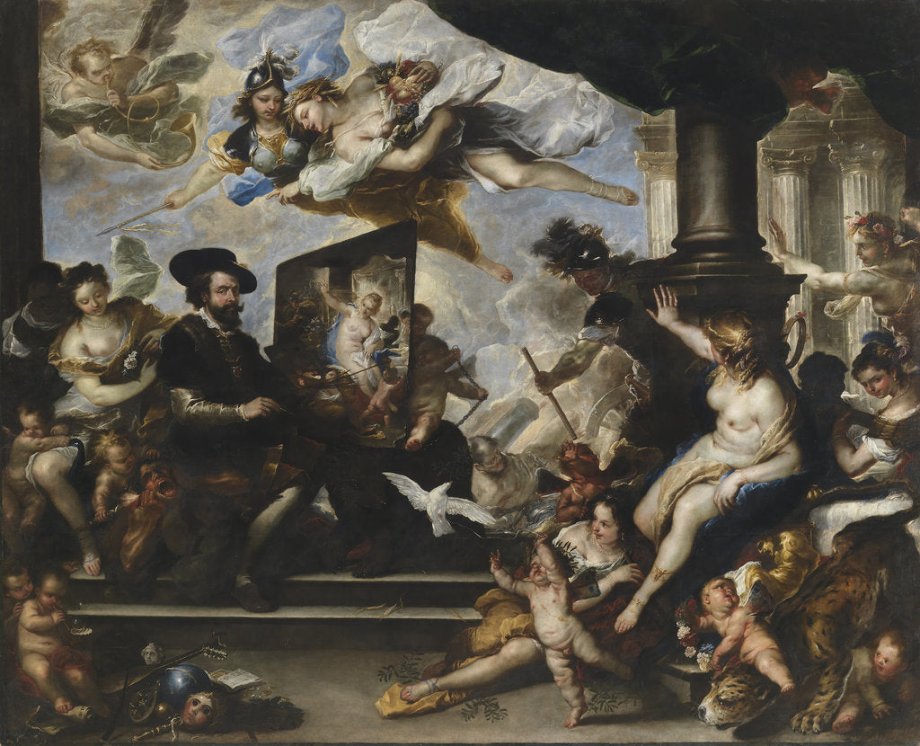 Detail of Rubens painting the Allegory of Peace by Luca Giordano