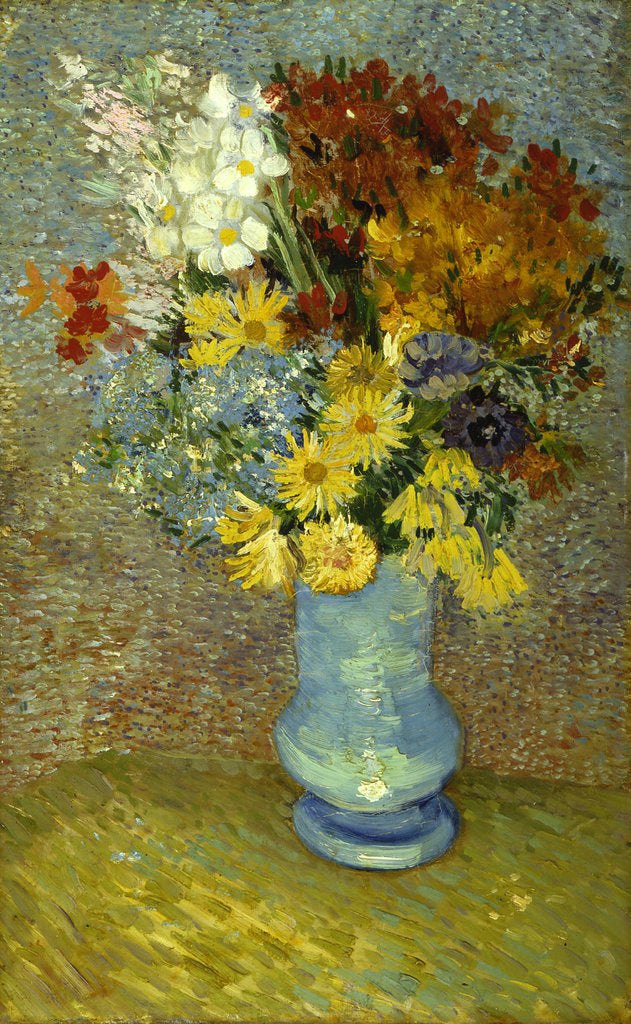 Detail of Flowers in a blue vase by Vincent van Gogh