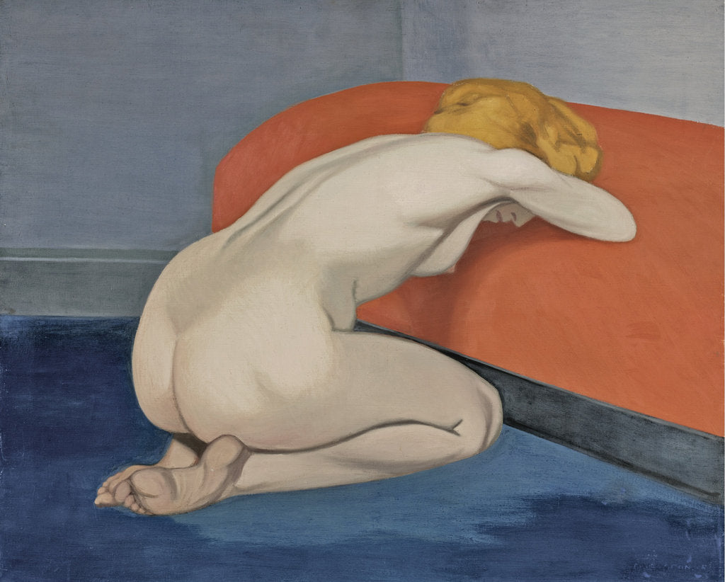 Detail of Naked woman kneeling in front of a red couch, 1915 by Felix Edouard Vallotton