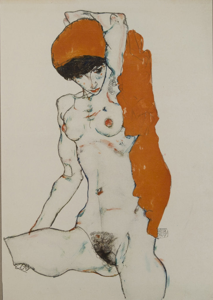 Detail of Female nude with orange-red cloth, 1914 by Egon Schiele