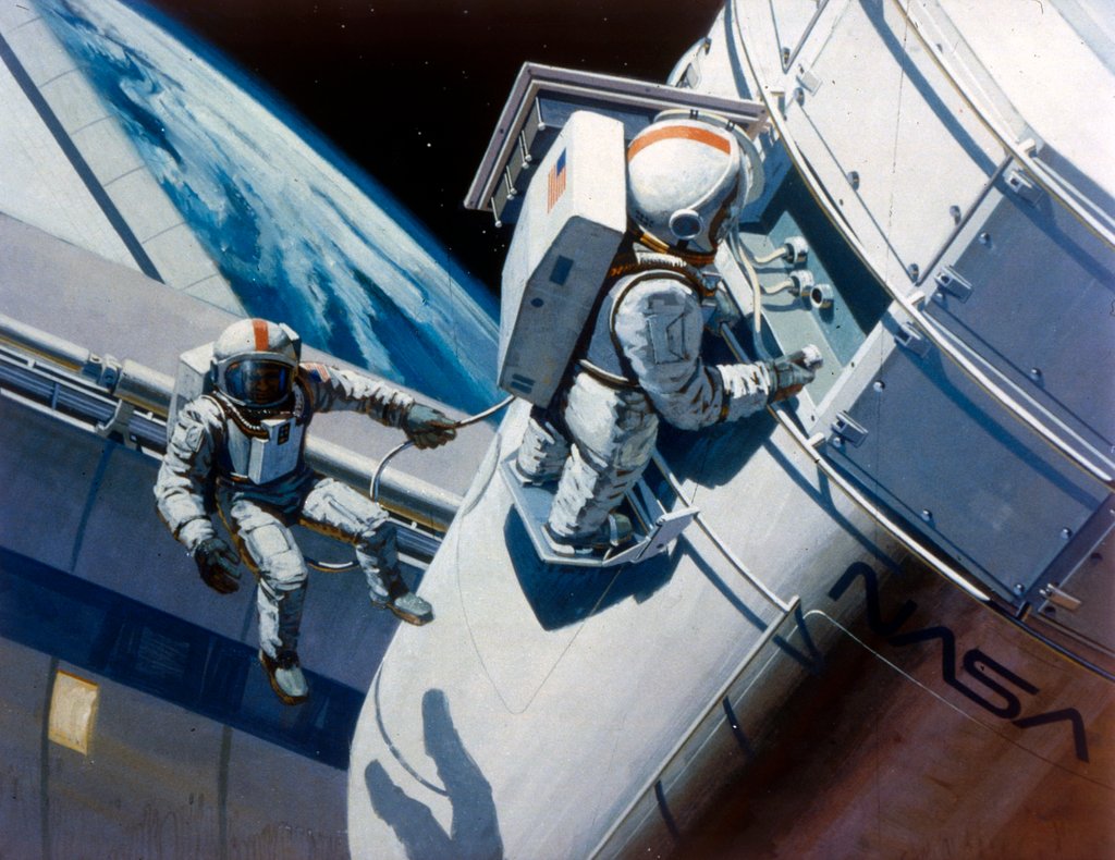 Detail of Space Shuttle - artist's concept of spacewalk, 1980s by NASA