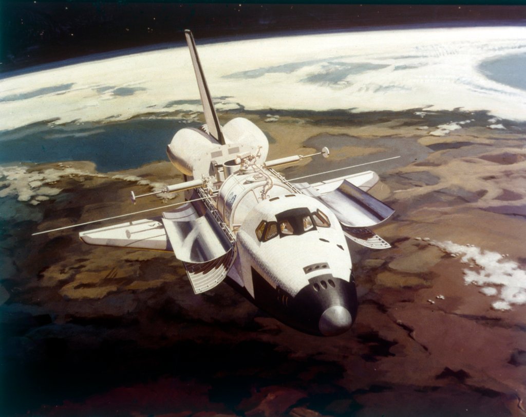 Detail of Space Shuttle Orbiter in flight, 1980s by NASA