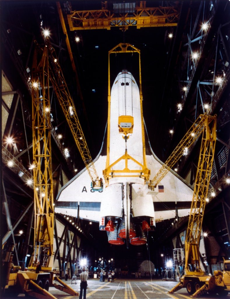 Detail of Shuttle in Vehicle Assembly Building, second Space Shuttle flight, 1981 by NASA