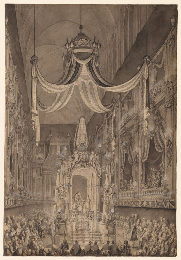 Detail of Funeral for Marie-Thérèse of Spain, Dauphine of France, in the Church of Nôtre Dame…1746, c. 1746 by Charles-Nicolas Cochin