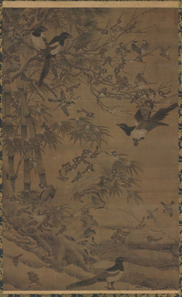 Detail of Hundred Birds and the Three Friends, first quarter of the 1400s by Bian Wenjin