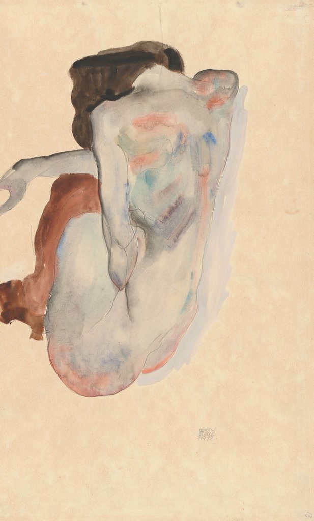 Detail of Crouching Nude in Shoes and Black Stockings, Back View, 1912 by Egon Schiele