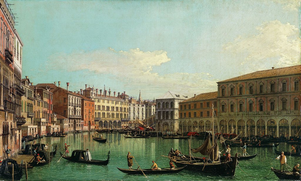 Detail of The Grand Canal, Venice, Looking South toward the Rialto Bridge, 1730s by Canaletto