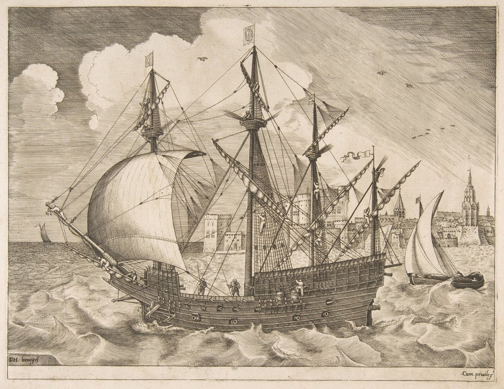 Detail of Armed Four-Master Putting Out to Sea from The Sailing Vessels, ca. 1555-56 by Frans Huys