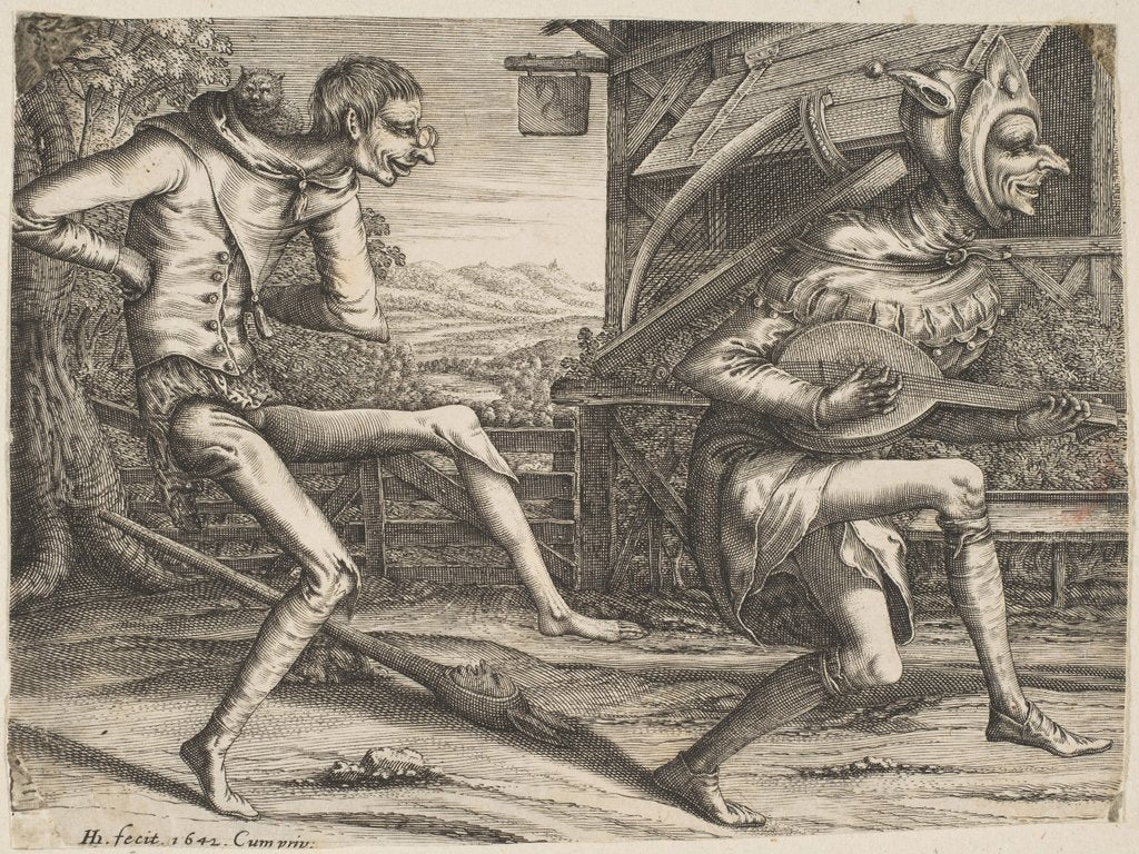 Detail of Two Fools Dancing from Two and Three Fools of the Carnival, 1642 by Hendrick Hondius I