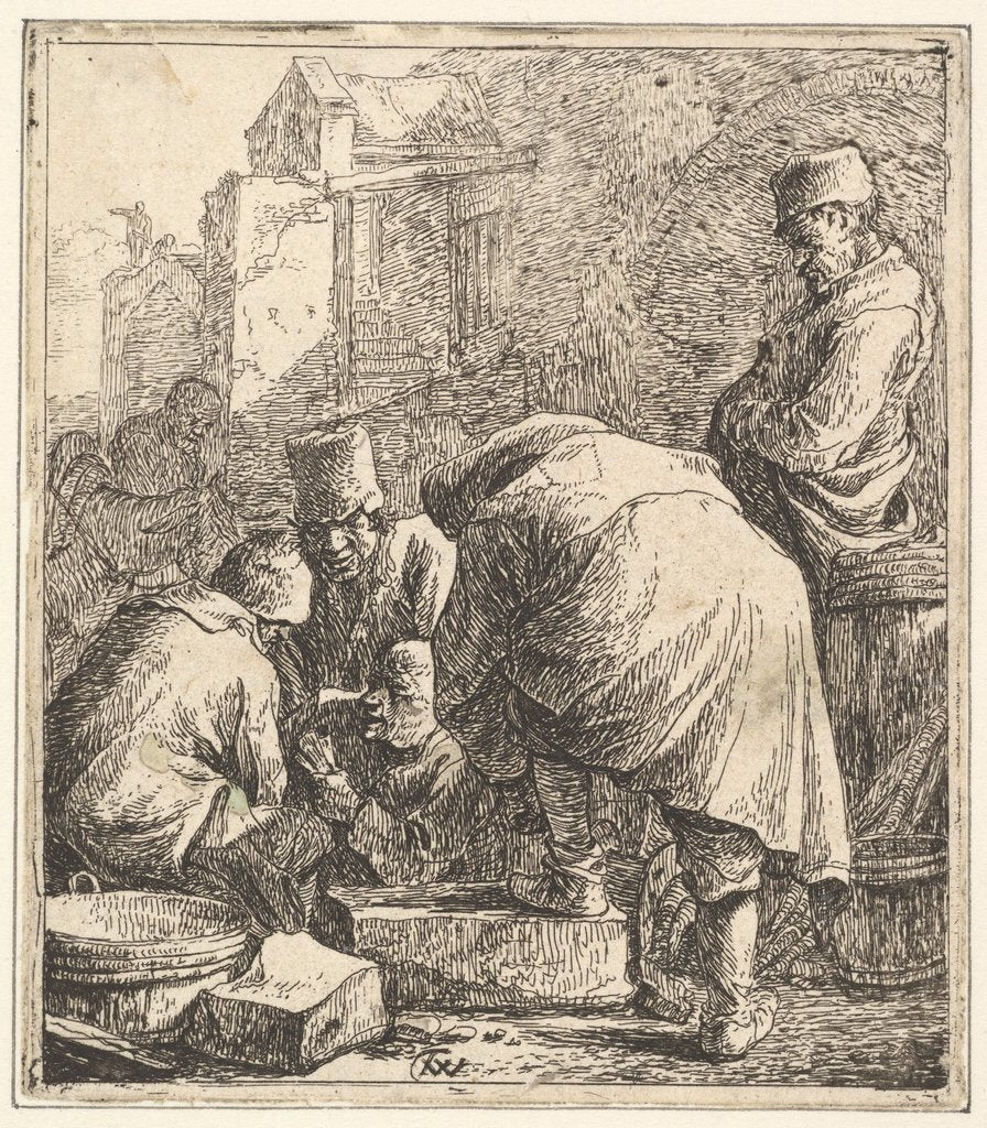 Detail of Man Adjusting His Footwear, at Left Three Men Playing Cards, 1630-77 by Thomas Wijck
