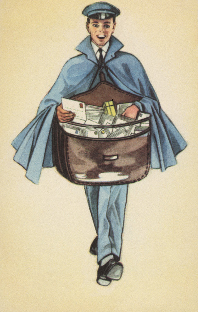 Detail of Postcard of Mailman Delivering Mail by Corbis