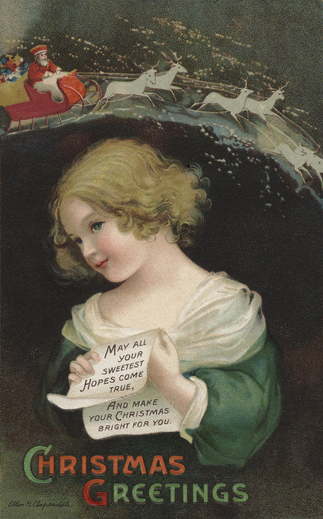 Detail of Christmas Greetings Postcard by Ellen H. Clapsaddle