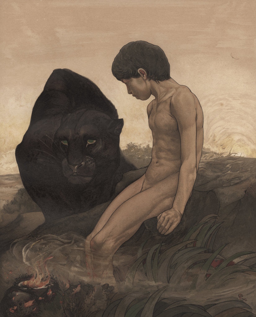 Detail of Mowgli and Bagheera by Edward Julius Detmold