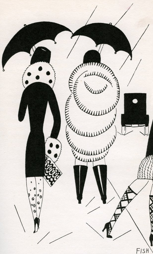 Detail of Illustration of Women Walking in Rain by Anne Harriet Fish