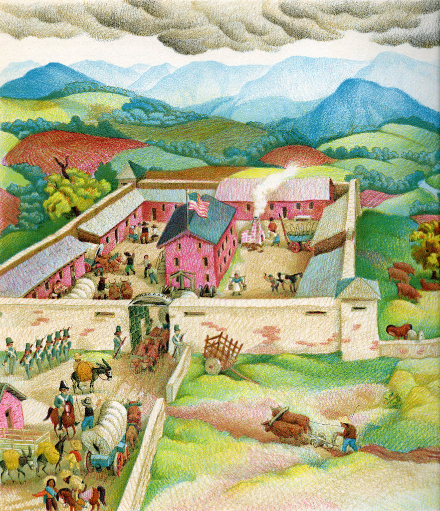 Detail of Illustration of John Sutter's fort in Sacramento by C.H. DeWitt