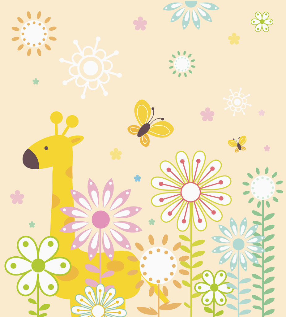 Detail of Flowers and giraffe by Corbis