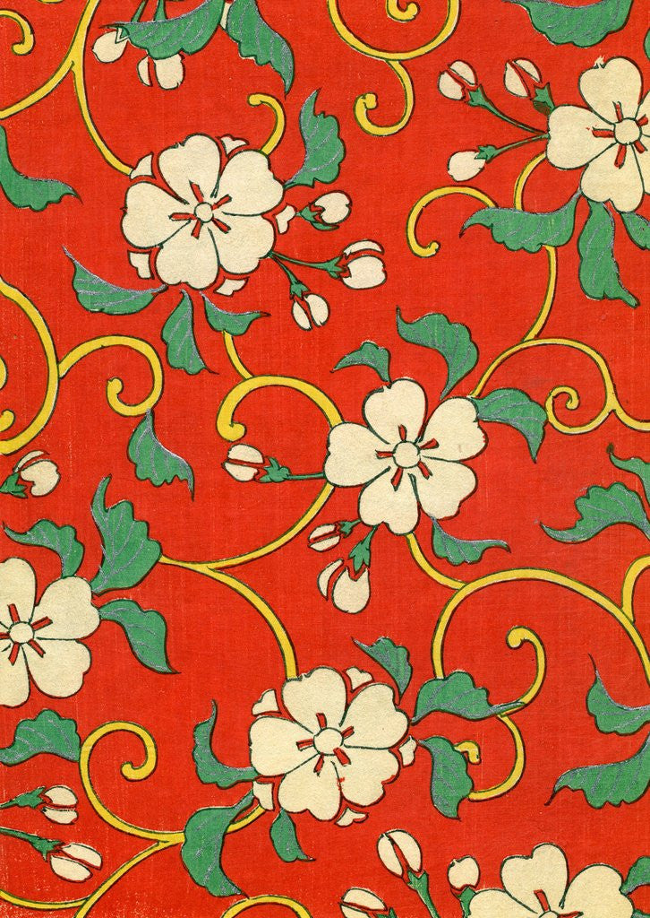 Detail of Woodblock print of apple blossoms and vines by Corbis