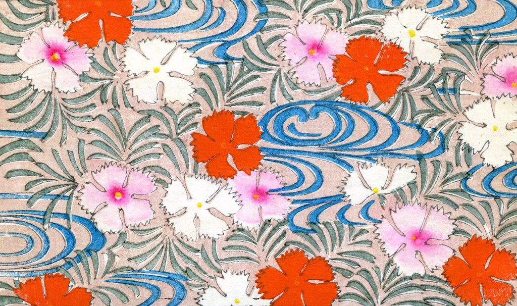 Detail of Woodblock print of carnation flowers by Corbis