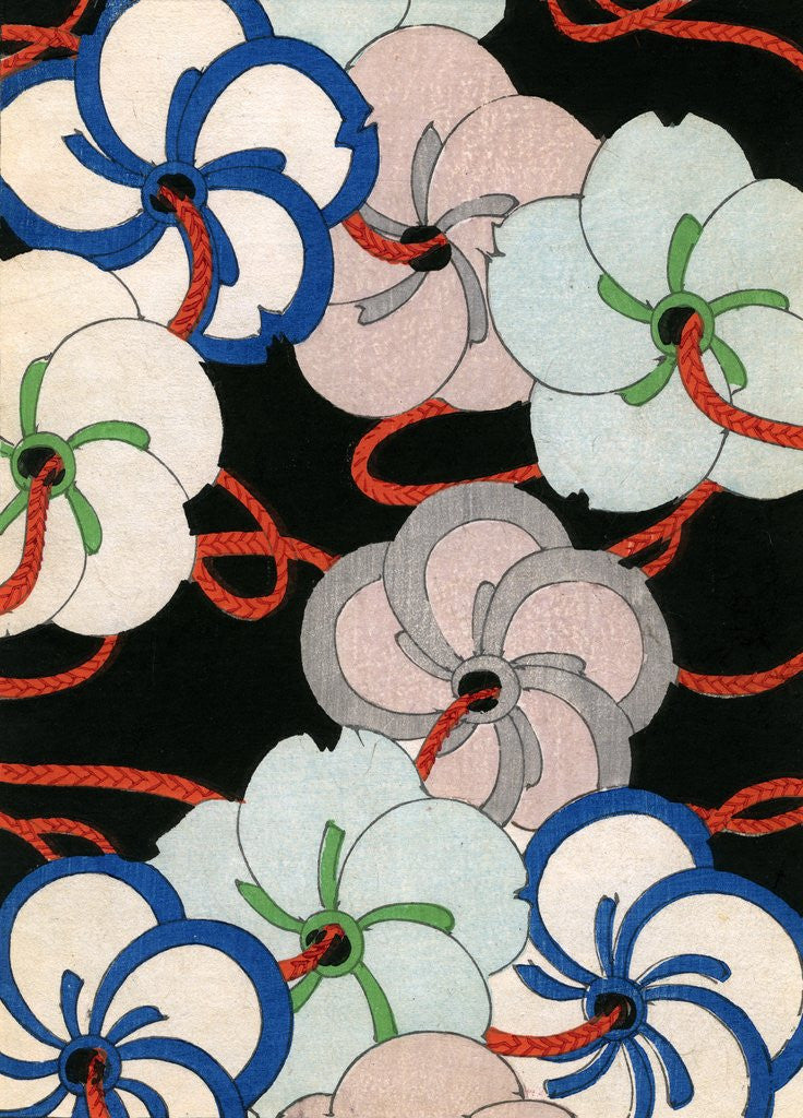 Detail of Woodblock print of colorful blossom ornaments by Corbis